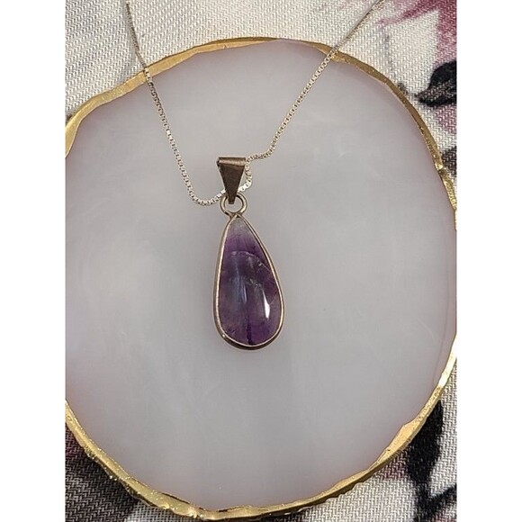 Amethyst Teardrop Pendant Necklace 925 Silver 16" Box Chain February Birthstone - Picture 2 of 7